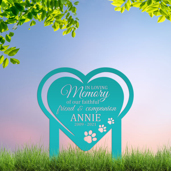 Unique Heart-Shaped Memorial Yard Stake for Beloved Dogs - In Loving Memory Remembrance Metal Sign - Custom Pet Loss Gift - Cat Grave Marker