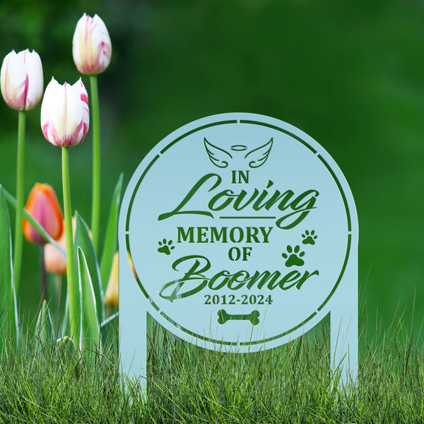 Custom Dog Memorial Metal Yard Stake - In Loving Memory - Personalized Pet Angel Wings Sign - Remembrance Dog Grave Marker - Sympathy Gifts