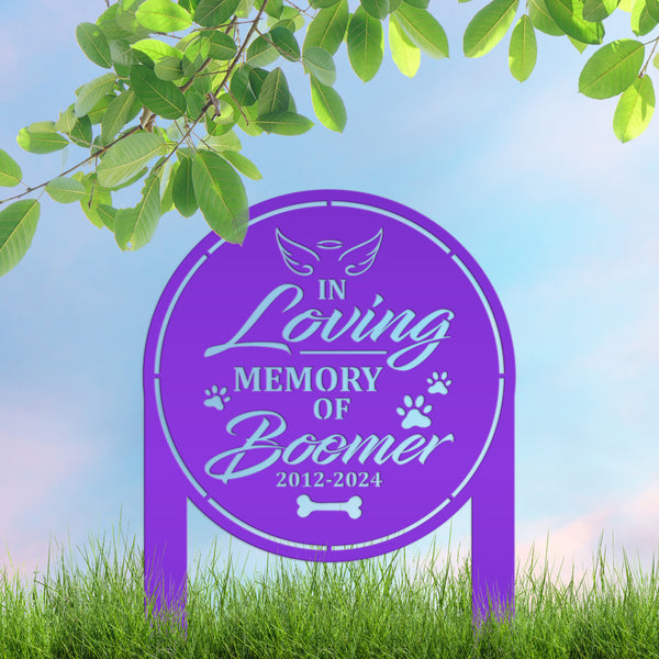 Custom Dog Memorial Metal Yard Stake - In Loving Memory - Personalized Pet Angel Wings Sign - Remembrance Dog Grave Marker - Sympathy Gifts