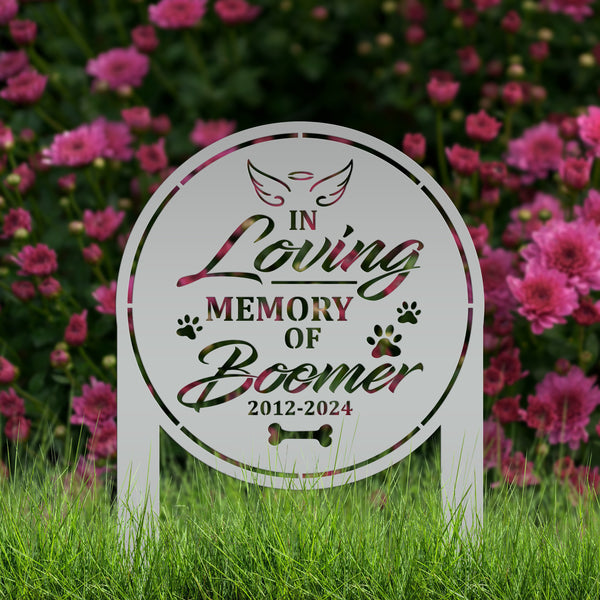 Custom Dog Memorial Metal Yard Stake - In Loving Memory - Personalized Pet Angel Wings Sign - Remembrance Dog Grave Marker - Sympathy Gifts