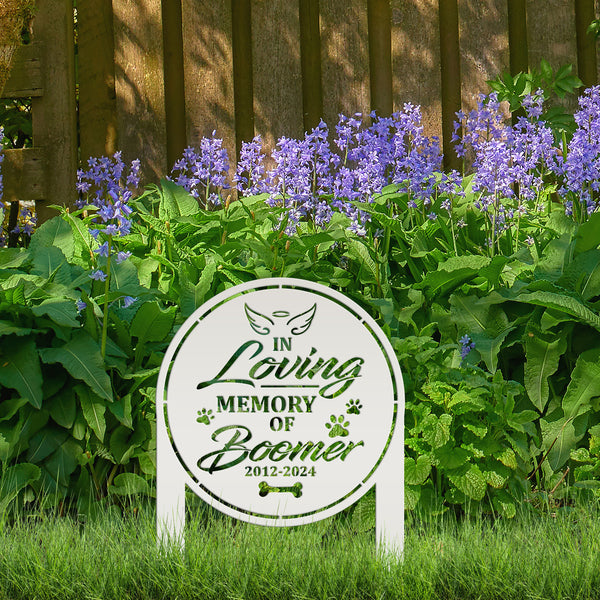 Custom Dog Memorial Metal Yard Stake - In Loving Memory - Personalized Pet Angel Wings Sign - Remembrance Dog Grave Marker - Sympathy Gifts