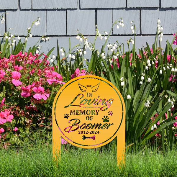 Custom Dog Memorial Metal Yard Stake - In Loving Memory - Personalized Pet Angel Wings Sign - Remembrance Dog Grave Marker - Sympathy Gifts