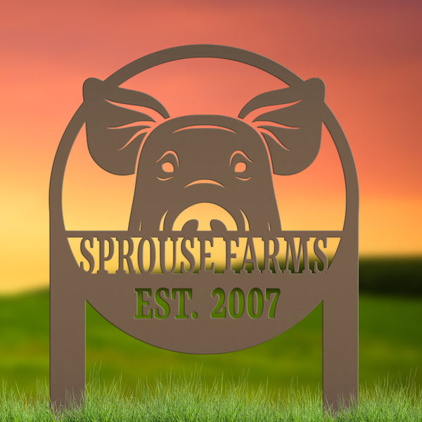 Metal Pig Farm Yard Stake for Personalized Outdoor Decor - Rustic Farmhouse Lawn Ornament - Custom Country Farming Sign - Housewarming Gift