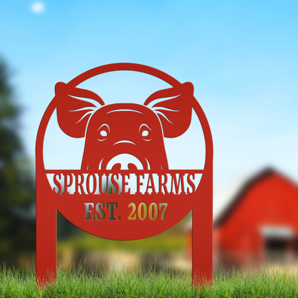 Metal Pig Farm Yard Stake for Personalized Outdoor Decor - Rustic Farmhouse Lawn Ornament - Custom Country Farming Sign - Housewarming Gift