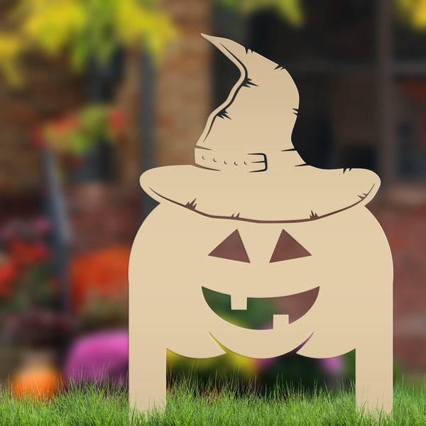 Pumpkin with Witch Hat Metal Yard Stake - Halloween Decor