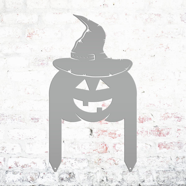 Pumpkin with Witch Hat Metal Yard Stake - Halloween Decor