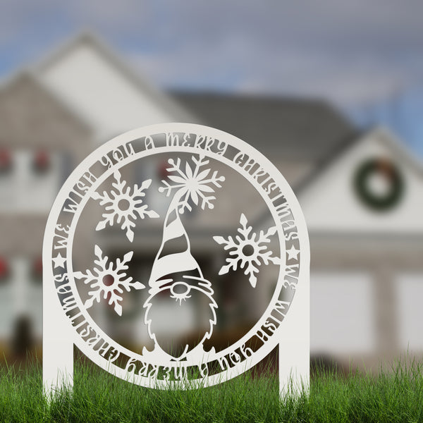 Merry Christmas Gnome Metal Yard Stake - Holiday Decor