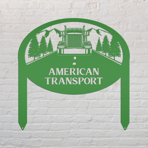Tractor Trailer Mountain Scene Metal Yard Stake-Trucking Business- Truck Company