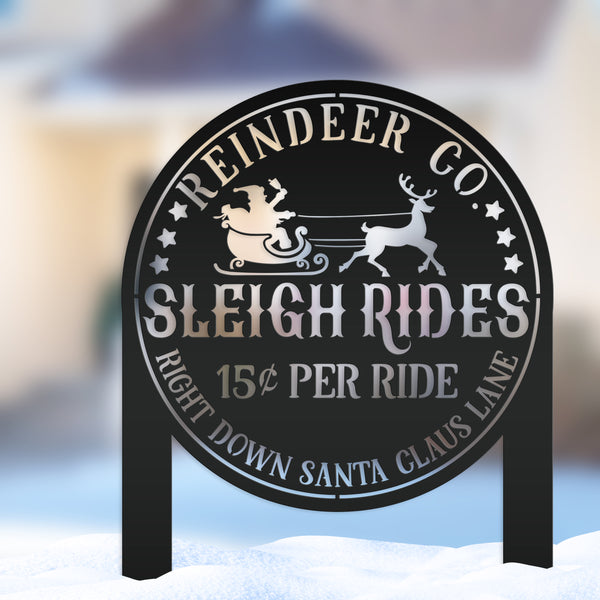 Metal Sleigh Rides Yard Stake - Outdoor Christmas Decor
