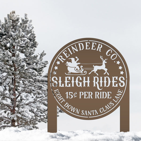 Metal Sleigh Rides Yard Stake - Outdoor Christmas Decor