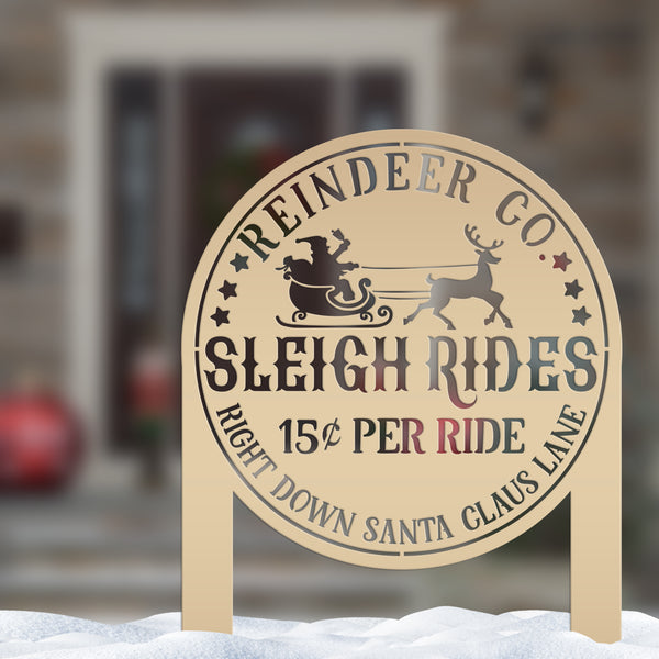 Metal Sleigh Rides Yard Stake - Outdoor Christmas Decor