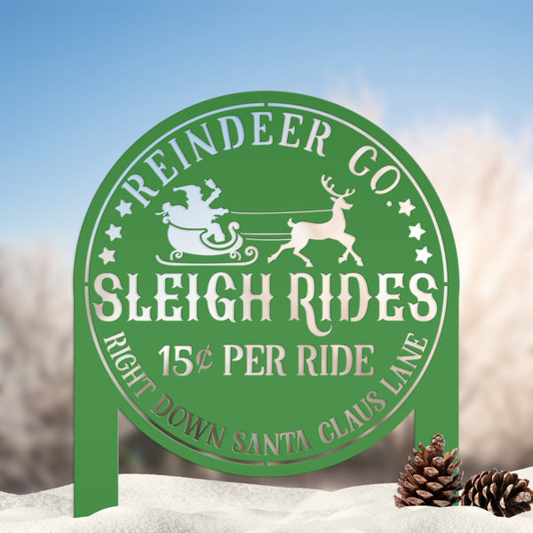 Metal Sleigh Rides Yard Stake - Outdoor Christmas Decor