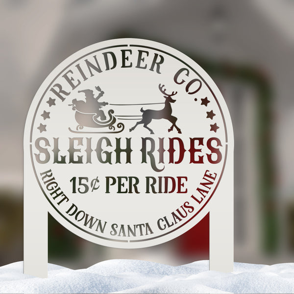 Metal Sleigh Rides Yard Stake - Outdoor Christmas Decor