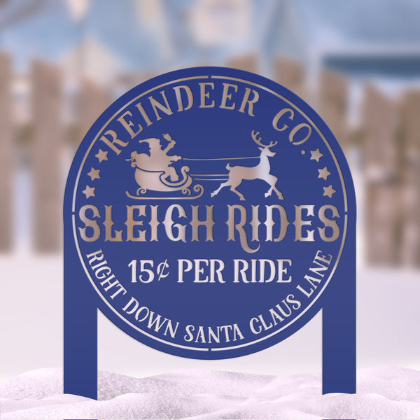 Metal Sleigh Rides Yard Stake - Outdoor Christmas Decor