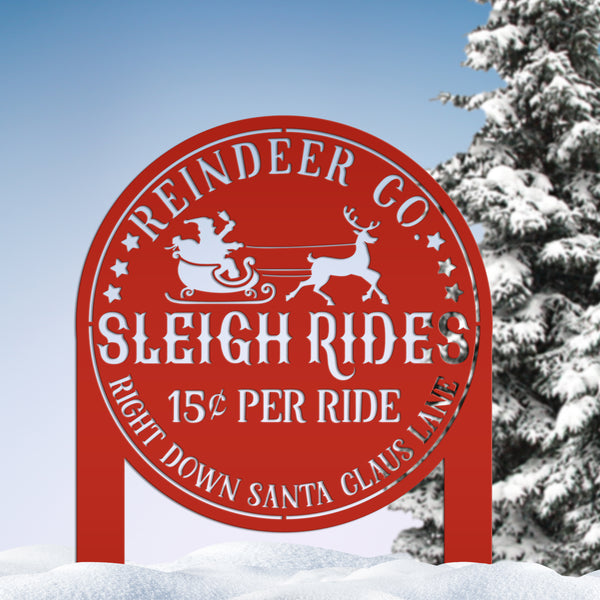 Metal Sleigh Rides Yard Stake - Outdoor Christmas Decor