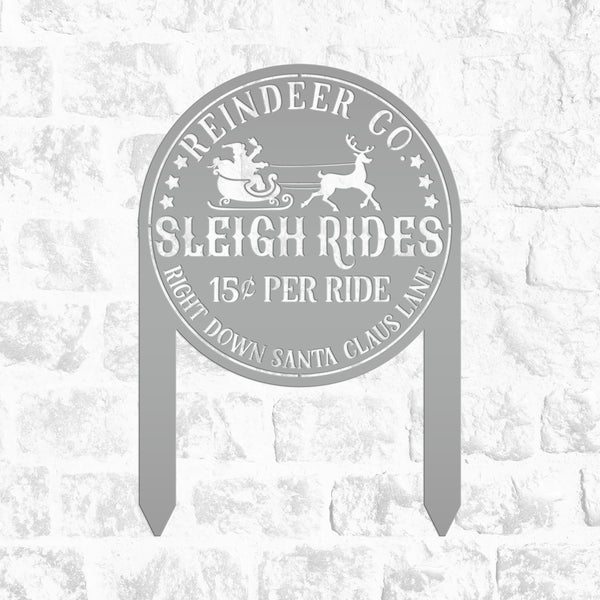 Metal Sleigh Rides Yard Stake - Outdoor Christmas Decor