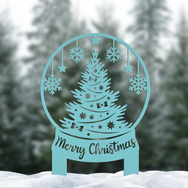 Metal Snow Globe Yard Stake, Holiday Decor, Christmas Globe Decoration
