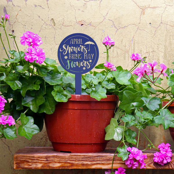 April Showers bring May Flowers Metal Yard Stake - Spring Decor-Spring Yard Art-Spring Yard Decor