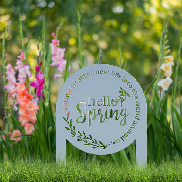 Outdoor Hello Spring Metal Yard Stake -Spring Yard Decorations-Yard Ornaments-Lawn-Garden Ornaments-Spring Yard Art
