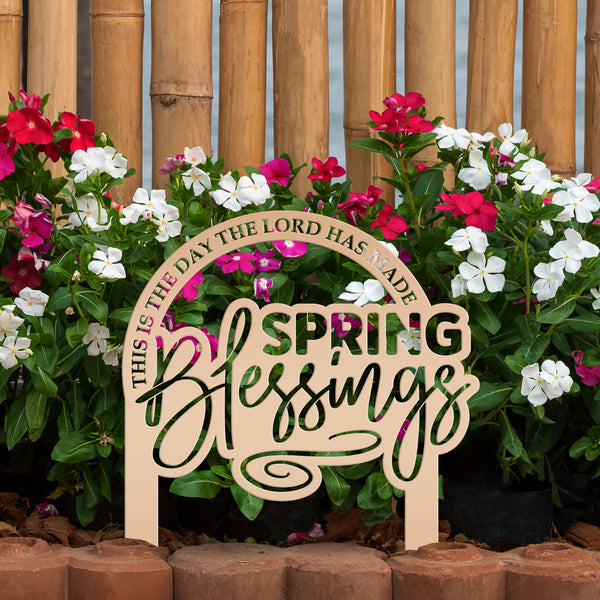 Metal Christian Spring Blessings Metal Yard Stake - Spring Decor - This is the day the Lord has made-Memorial Gravesite Decoration