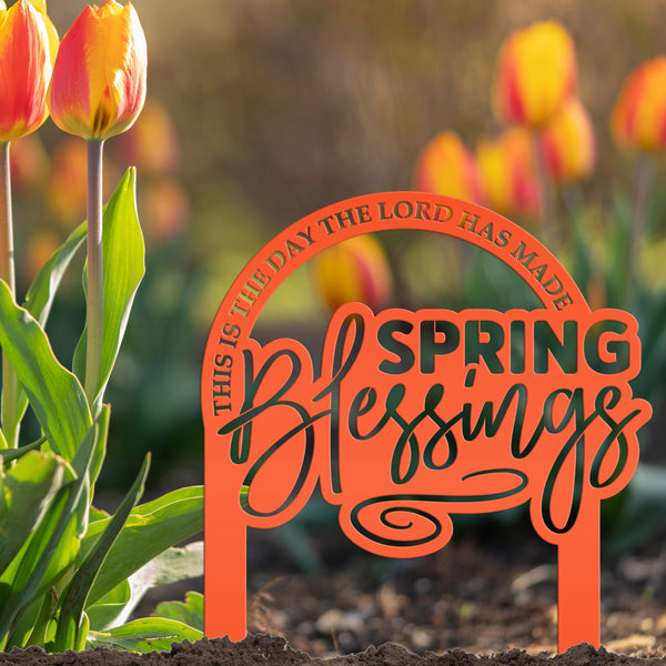 Metal Christian Spring Blessings Metal Yard Stake - Spring Decor - This is the day the Lord has made-Memorial Gravesite Decoration