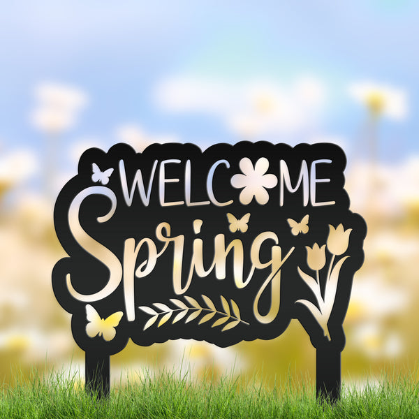 Welcome Spring Metal Yard Stake - Spring Decor-Spring Yard- Flower Bed - Decor-Spring Outdoor Decorations-Yard-Flower Bed Ornaments-Lawn Ornaments