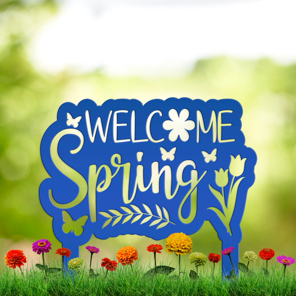 Welcome Spring Metal Yard Stake - Spring Decor-Spring Yard- Flower Bed - Decor-Spring Outdoor Decorations-Yard-Flower Bed Ornaments-Lawn Ornaments