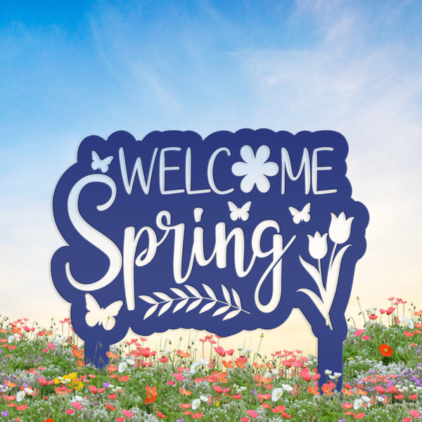 Welcome Spring Metal Yard Stake - Spring Decor-Spring Yard- Flower Bed - Decor-Spring Outdoor Decorations-Yard-Flower Bed Ornaments-Lawn Ornaments