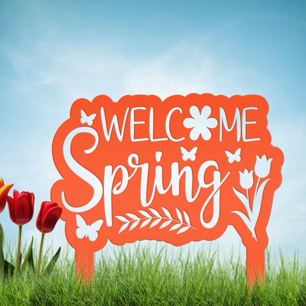 Welcome Spring Metal Yard Stake - Spring Decor-Spring Yard- Flower Bed - Decor-Spring Outdoor Decorations-Yard-Flower Bed Ornaments-Lawn Ornaments