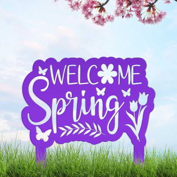 Welcome Spring Metal Yard Stake - Spring Decor-Spring Yard- Flower Bed - Decor-Spring Outdoor Decorations-Yard-Flower Bed Ornaments-Lawn Ornaments