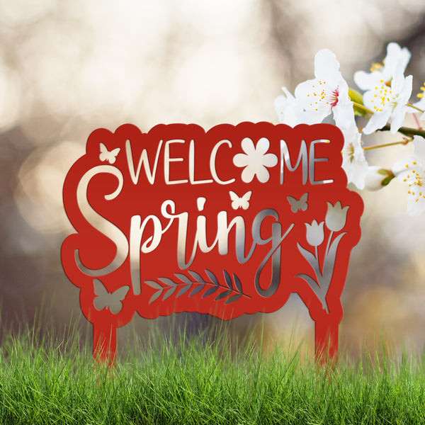 Welcome Spring Metal Yard Stake - Spring Decor-Spring Yard- Flower Bed - Decor-Spring Outdoor Decorations-Yard-Flower Bed Ornaments-Lawn Ornaments