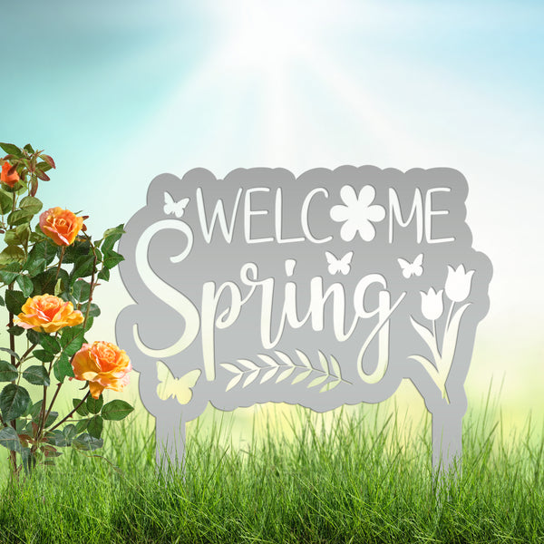 Welcome Spring Metal Yard Stake - Spring Decor-Spring Yard- Flower Bed - Decor-Spring Outdoor Decorations-Yard-Flower Bed Ornaments-Lawn Ornaments