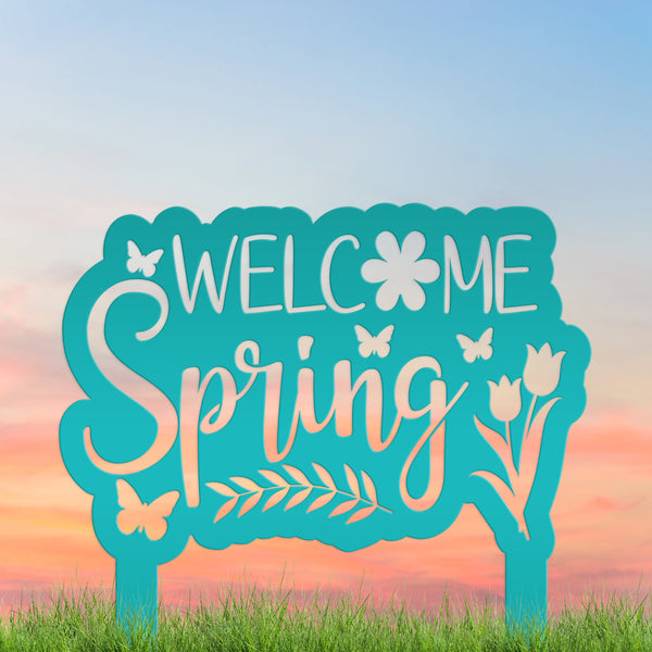 Welcome Spring Metal Yard Stake - Spring Decor-Spring Yard- Flower Bed - Decor-Spring Outdoor Decorations-Yard-Flower Bed Ornaments-Lawn Ornaments