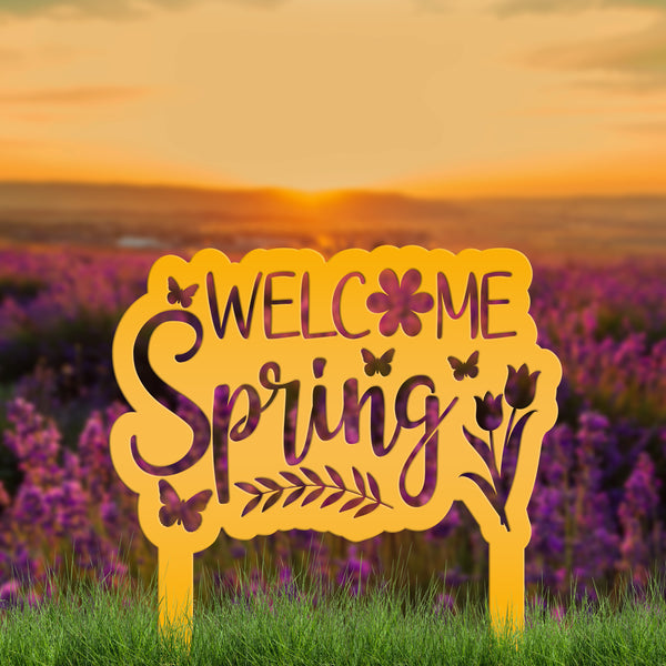 Welcome Spring Metal Yard Stake - Spring Decor-Spring Yard- Flower Bed - Decor-Spring Outdoor Decorations-Yard-Flower Bed Ornaments-Lawn Ornaments