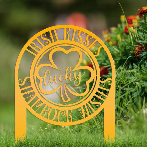 Outdoor Irish Kisses Metal Yard Stake - Outdoor St. Patrick's Day Decor-St. Patrick's Day Decor-St. Pattys Outdoor Decor