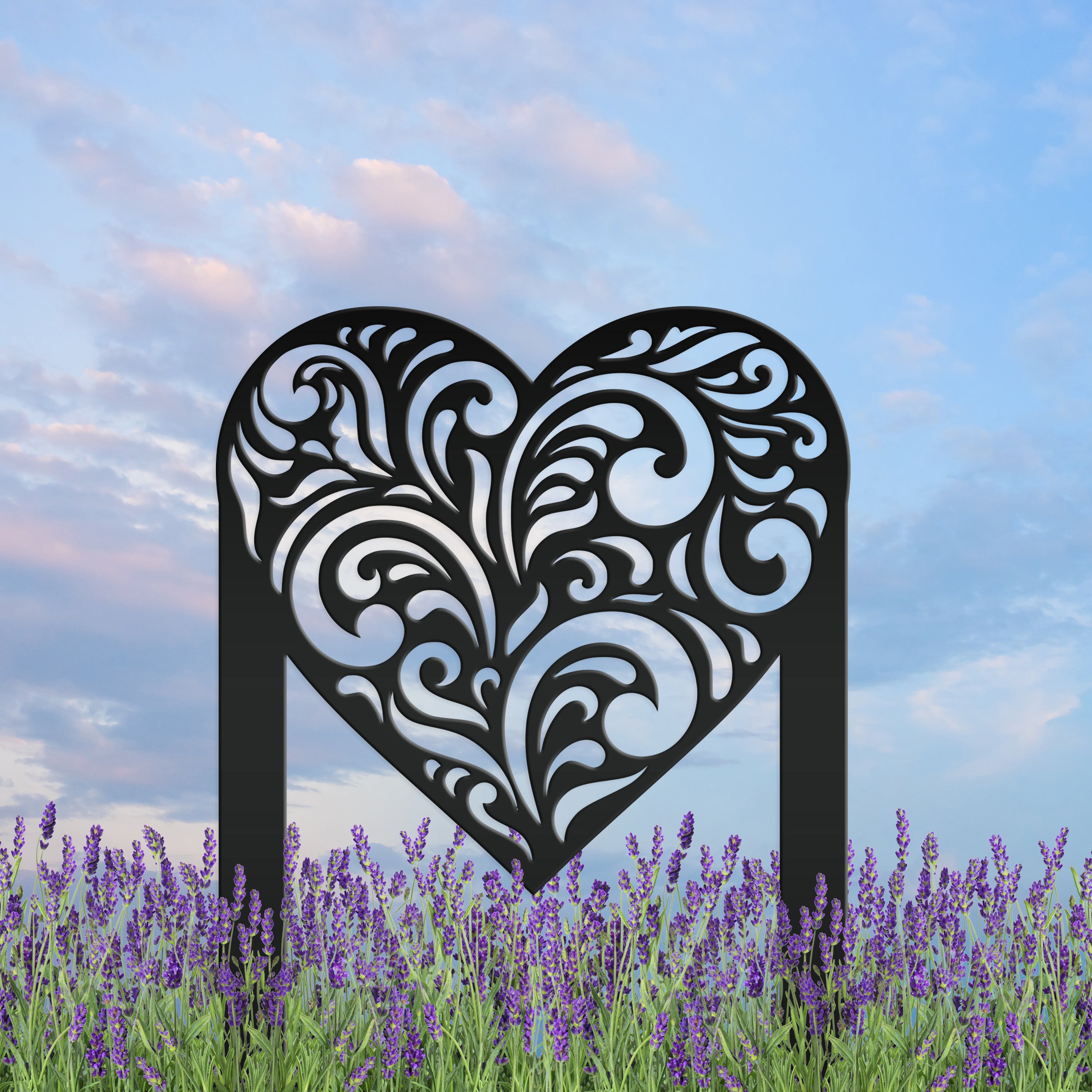 Metal Heart and Swirls Garden Stake - Steel Gardening Decor - Yard Art –  Maker Table