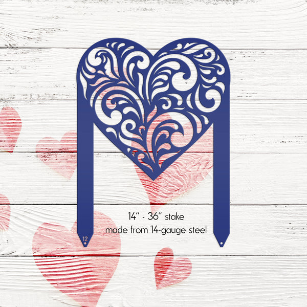 Outdoor Metal Heart Yard Stake - Valentine Day Decor- Paisly Scrolled Heart-Heart Shaped Yard Art-Lawn Art-Yard Sign