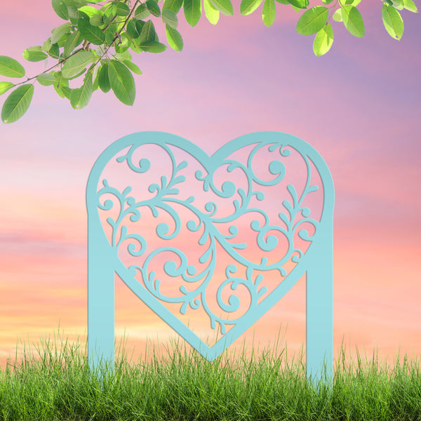 Outdoor Metal Valentine's Decor - Scrolled Heart Yard Decoration - Outdoor Heart Yard Ornament