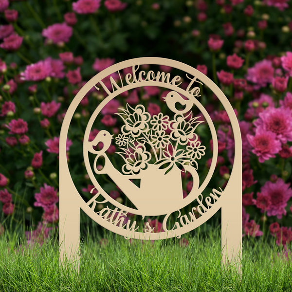 Custom Flower Garden Watering Can Yard or Lawn Stake