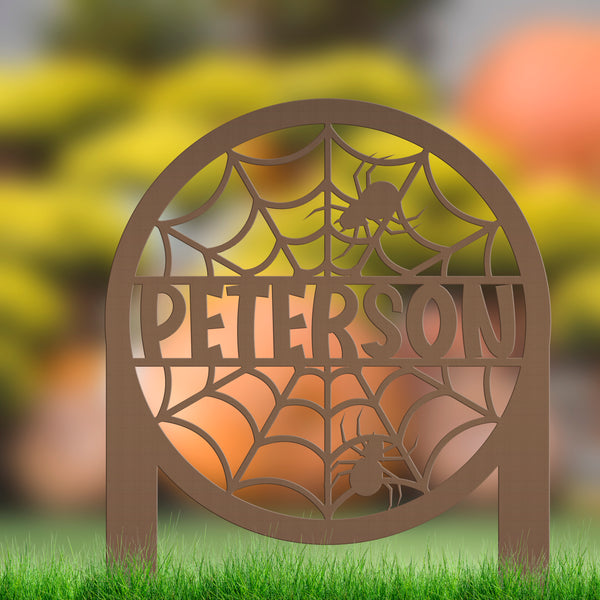 Personalized Spiderweb Metal Yard Stake - Halloween Decor - Outdoor Halloween Decor