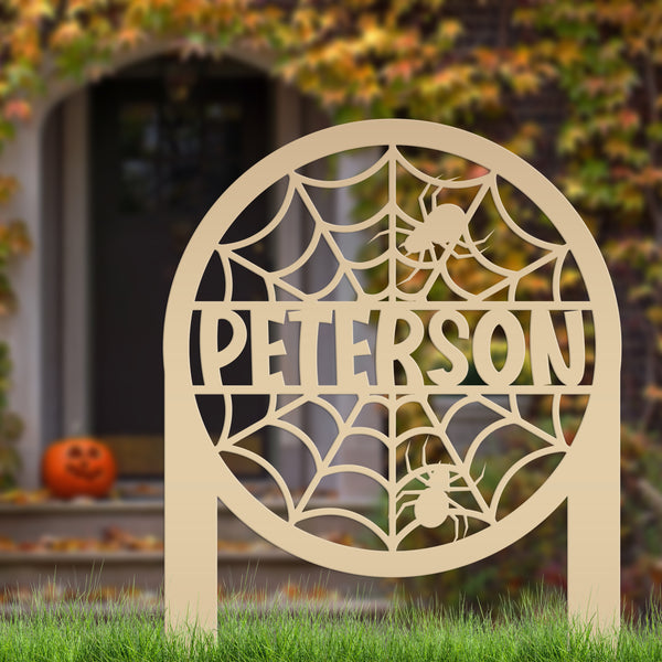 Personalized Spiderweb Metal Yard Stake - Halloween Decor - Outdoor Halloween Decor