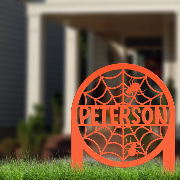 Personalized Spiderweb Metal Yard Stake - Halloween Decor - Outdoor Halloween Decor