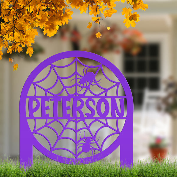 Personalized Spiderweb Metal Yard Stake - Halloween Decor - Outdoor Halloween Decor