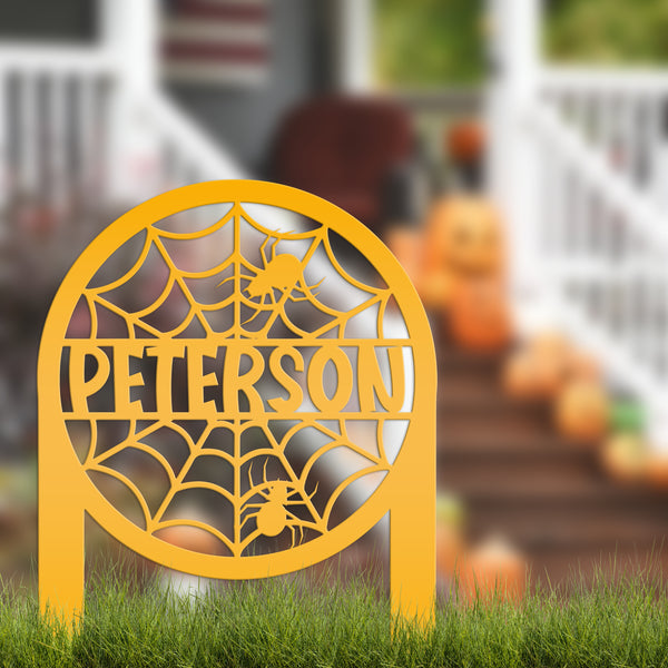 Personalized Spiderweb Metal Yard Stake - Halloween Decor - Outdoor Halloween Decor