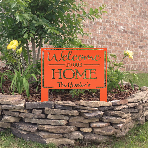 Personalized Welcome to our Home Metal Yard Stake Sign, Welcome Yard Stake, Front Yard Home Decor , Flower Bed Yard Signs, Garden Yard Signs