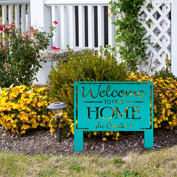 Personalized Welcome to our Home Metal Yard Stake Sign, Welcome Yard Stake, Front Yard Home Decor , Flower Bed Yard Signs, Garden Yard Signs