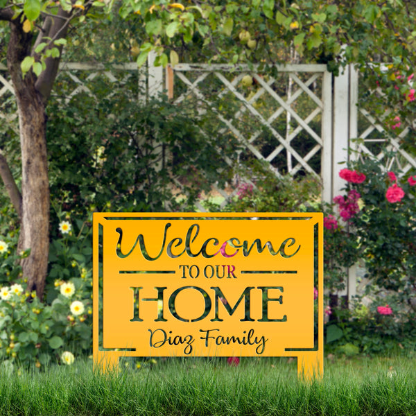Personalized Welcome to our Home Metal Yard Stake Sign, Welcome Yard Stake, Front Yard Home Decor , Flower Bed Yard Signs, Garden Yard Signs
