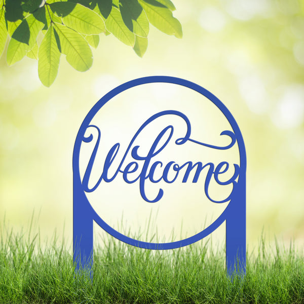 Round Welcome Metal Yard Stake-Welcome Yard Stake-Flower Bed Decor-Flower Bed Yard Decor -Personalized Gift