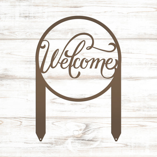 Round Welcome Metal Yard Stake-Welcome Yard Stake-Flower Bed Decor-Flower Bed Yard Decor -Personalized Gift