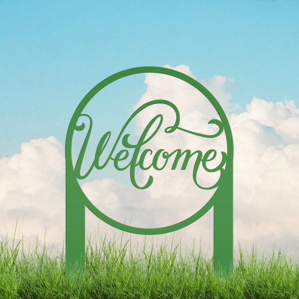 Round Welcome Metal Yard Stake-Welcome Yard Stake-Flower Bed Decor-Flower Bed Yard Decor -Personalized Gift